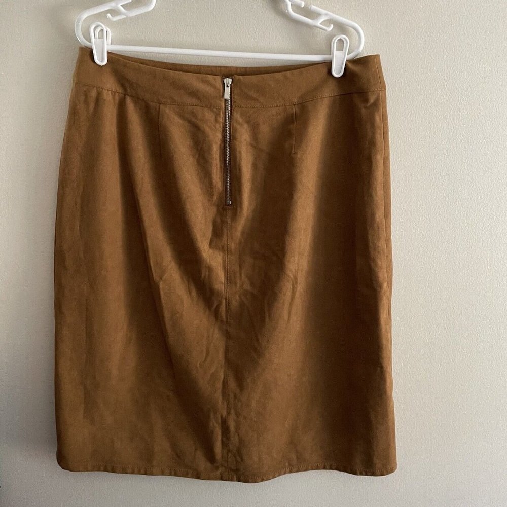 Chicos Women SZ 2.5 US 14 Brown Gingersnaps Faux Suede A-Line Midi Skirt - Picture 4 of 8
